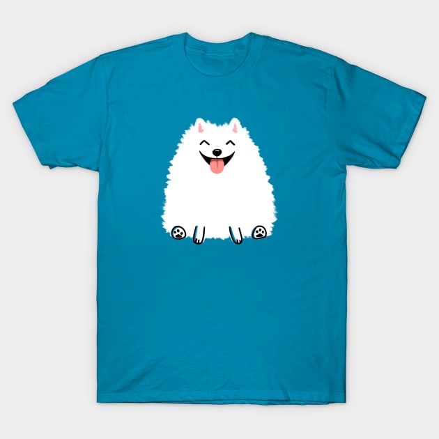 Cute White Pomeranian Cartoon Dog T-Shirt by Coffee Squirrel